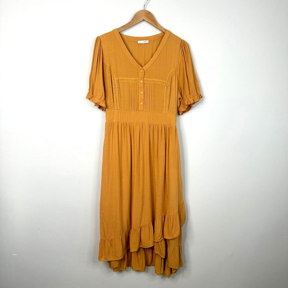 Baltic Born Mustard Yellow V-Neck Midi Dress